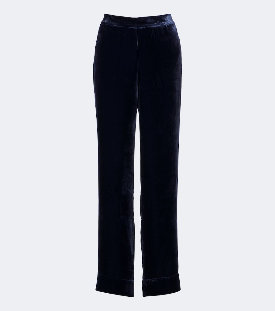 Asceno London Velvet Wide-leg Pants In Blue
