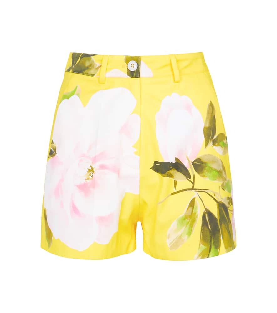 Valentino Floral-print Cotton And Silk-blend Shorts In Yellow