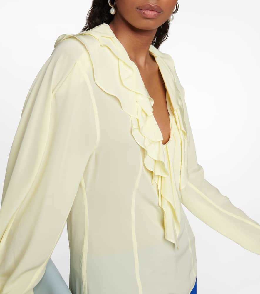 Victoria Beckham Ruffled Silk Crepe De Chine Blouse In Lemon