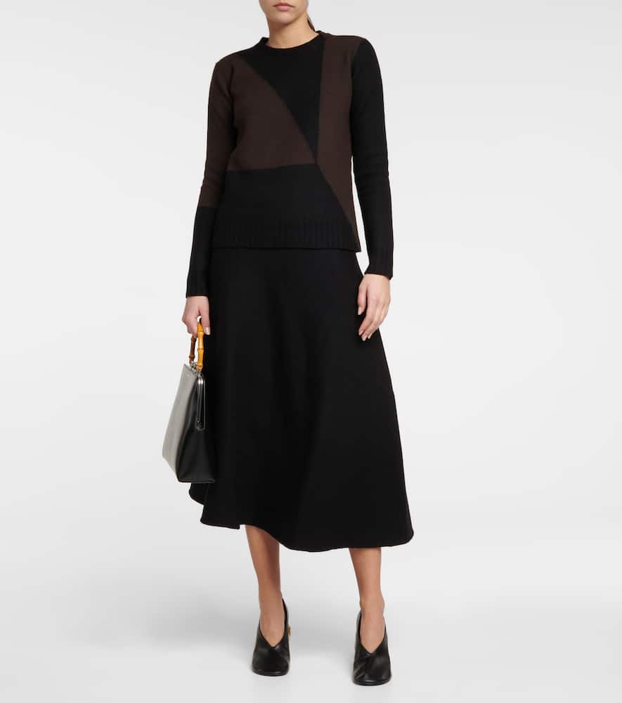 Jil Sander Geometric Pattern Crew-neck Wool Sweater In Open Brown