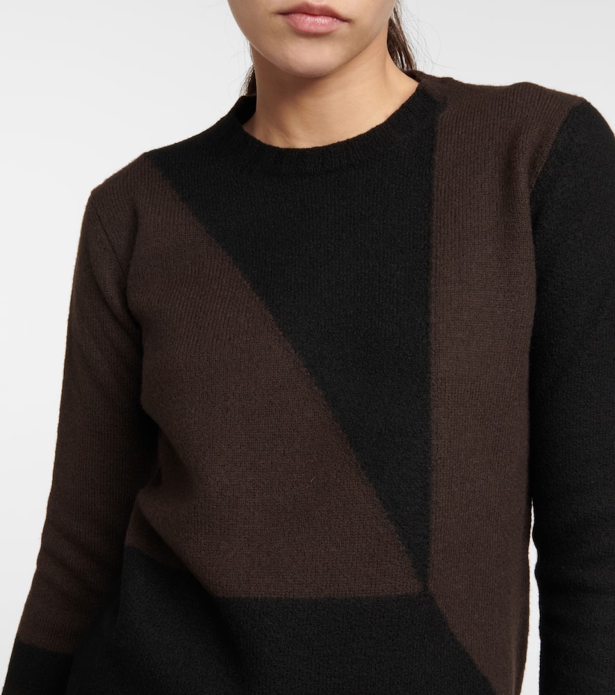 Jil Sander Geometric Pattern Crew-neck Wool Sweater In Open Brown