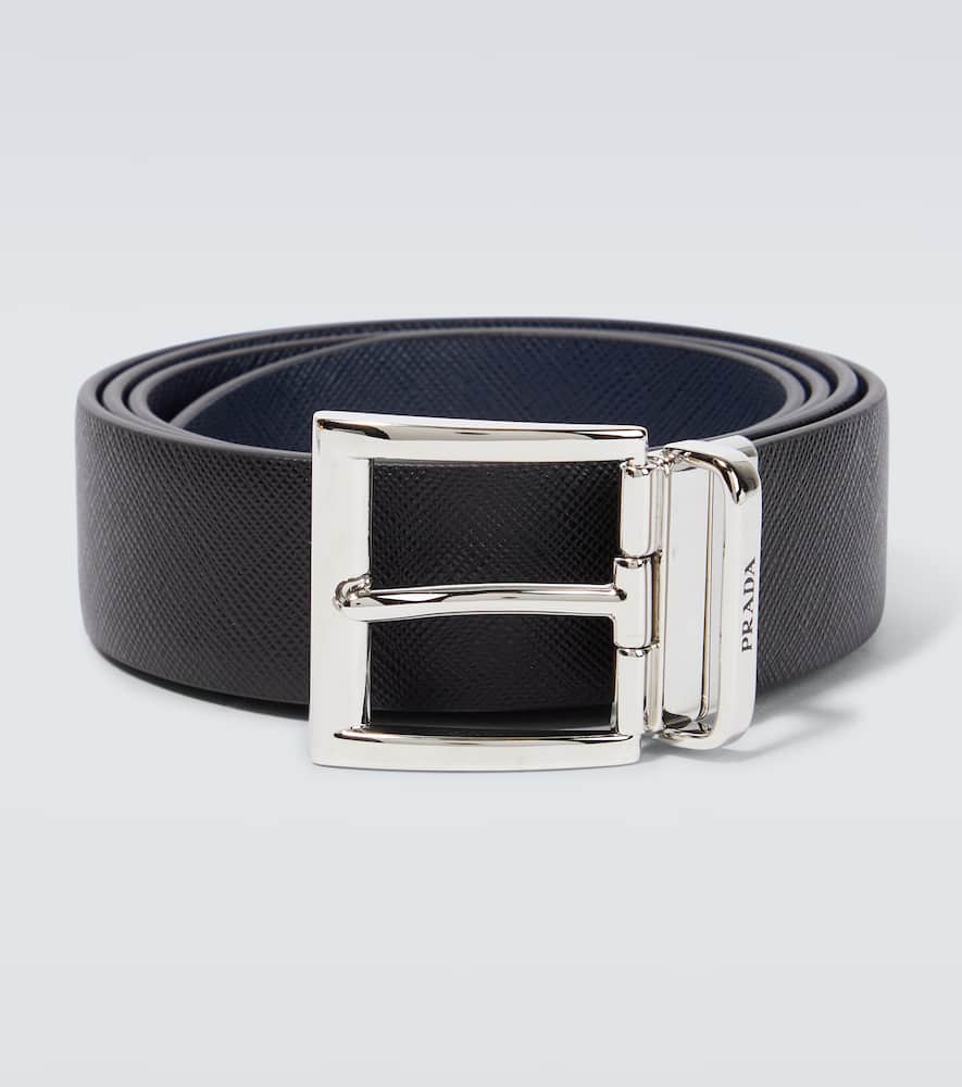 Prada Saffiano Leather Reversible Belt In Nero
