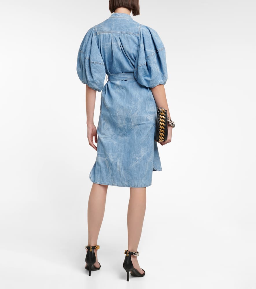 Shop Stella Mccartney Puff-sleeve Denim Shirt Dress In Crinkle Blue