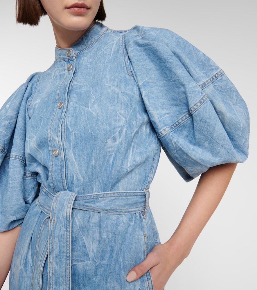 Shop Stella Mccartney Puff-sleeve Denim Shirt Dress In Crinkle Blue