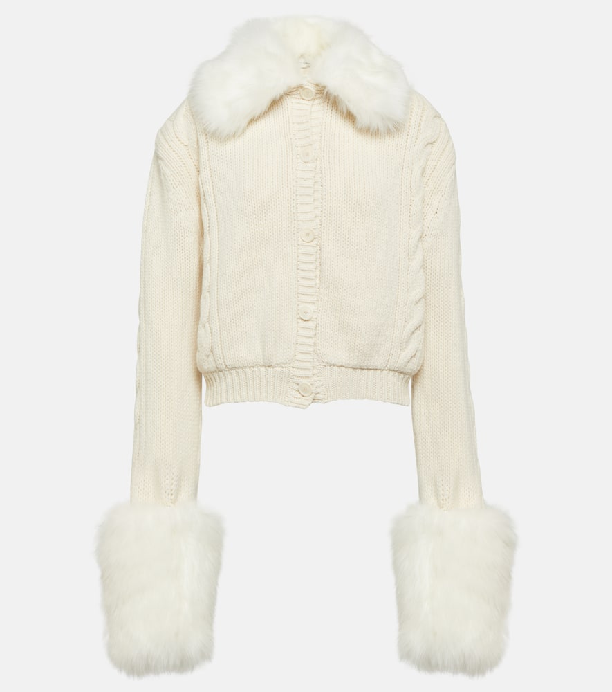 Cropped faux fur-trimmed cardigan