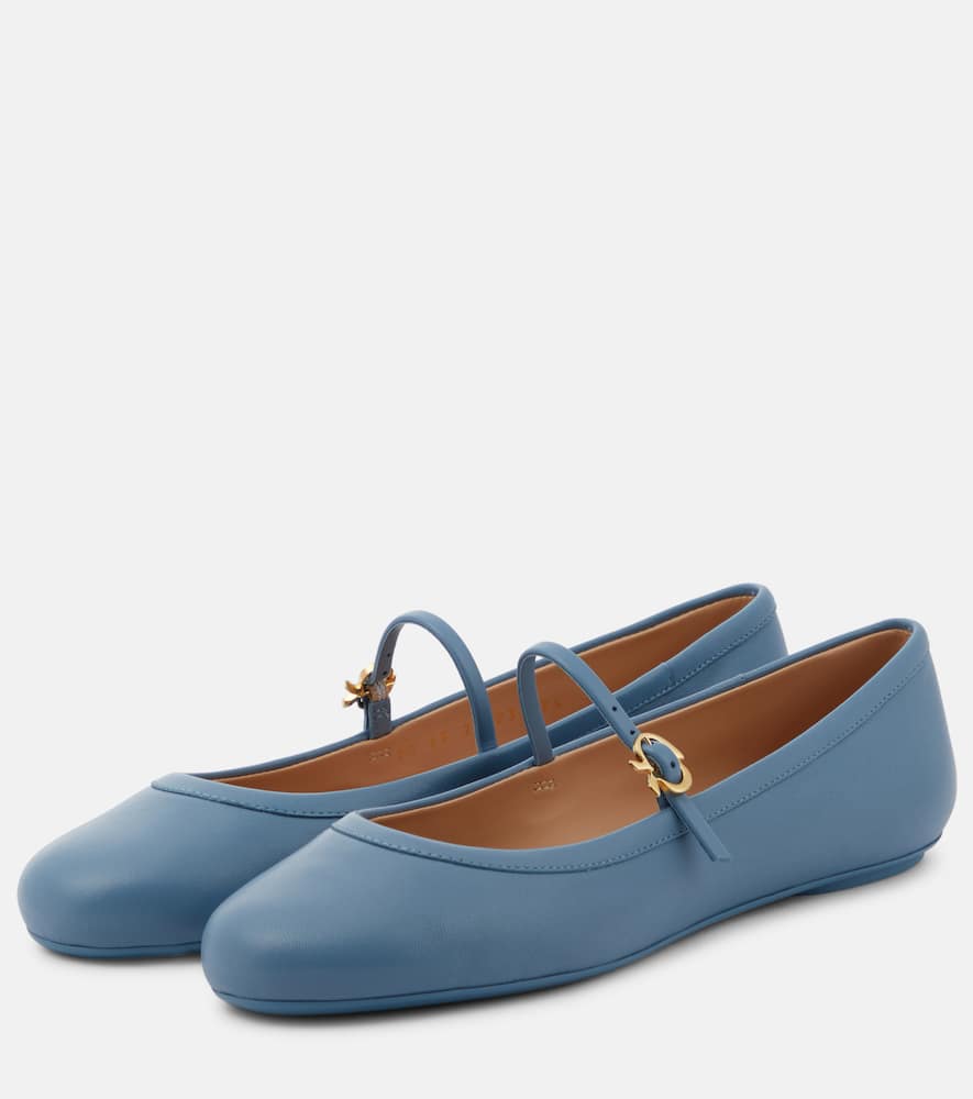 Gianvito Rossi Carla Leather Mary Jane Flats In Blue