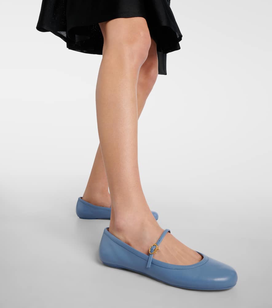 Gianvito Rossi Carla Leather Mary Jane Flats In Blue