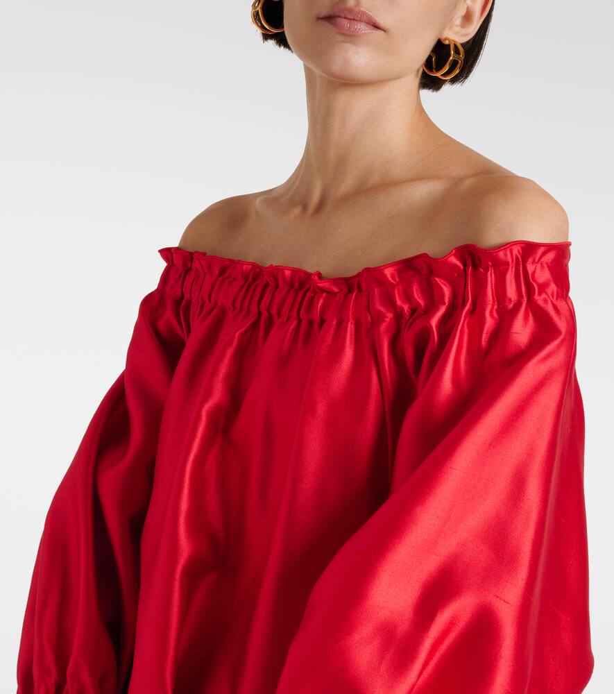 Shop Max Mara Lepre Off-shoulder Silk And Cotton Minidress In Red