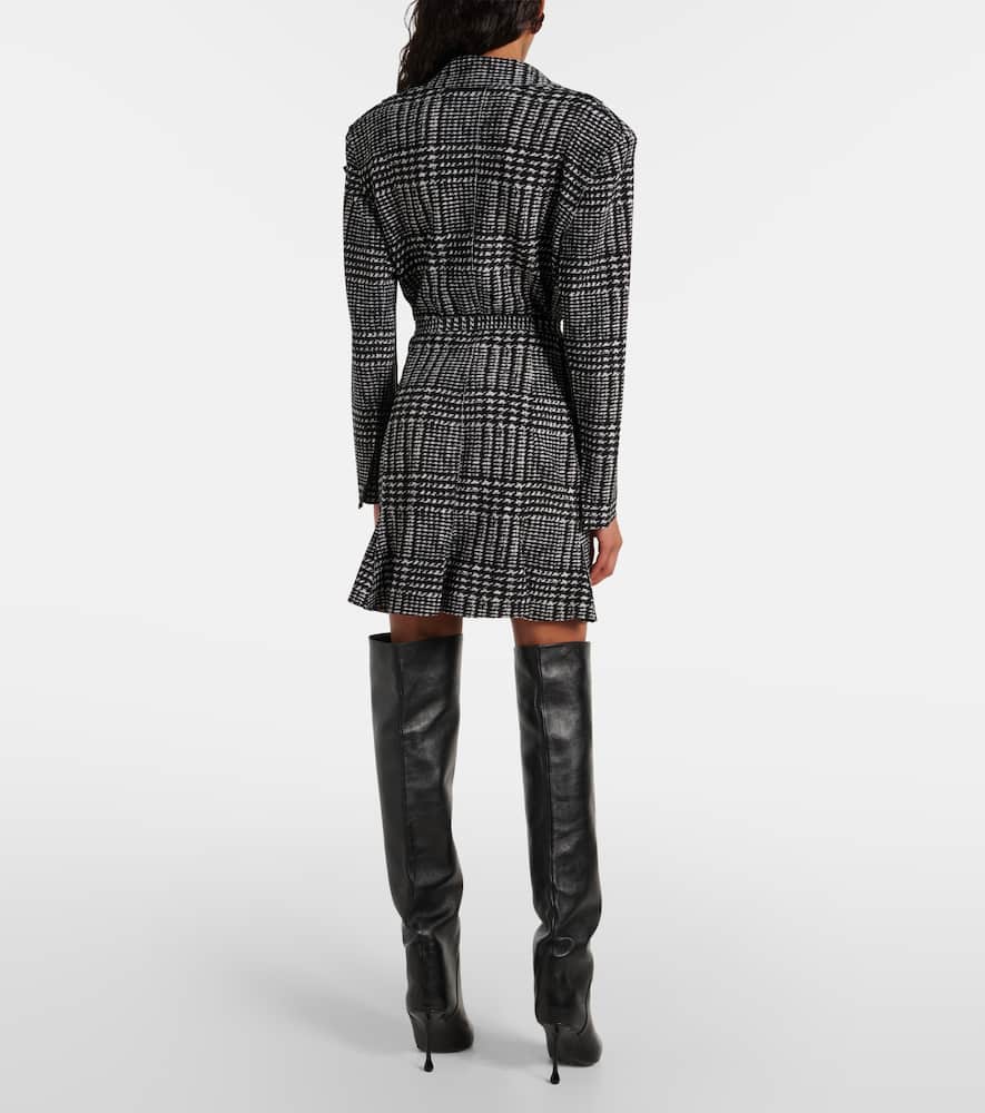 Norma Kamali Belted Plaid Minidress In Green