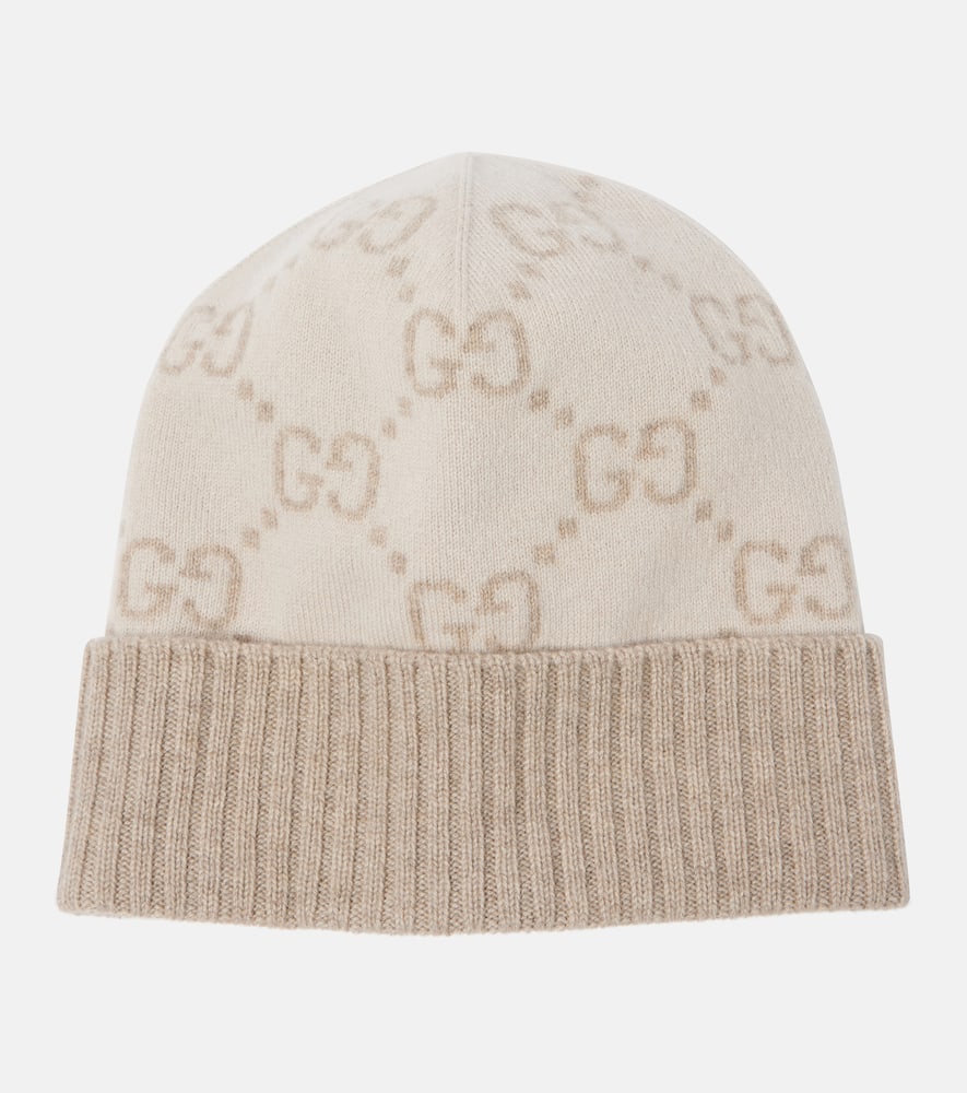 Gucci Gg Cashmere Jacquard Beanie In White