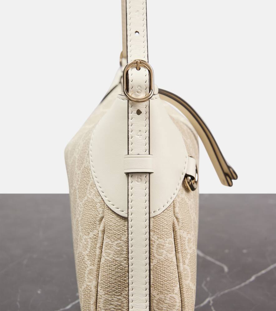 Gucci Gg Emblem Small Leather-trimmed Shoulder Bag In Beige
