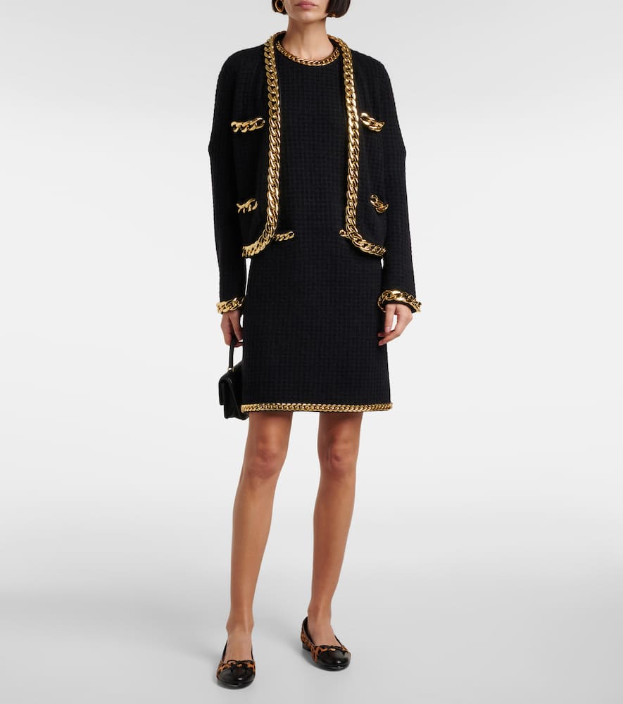 Tory Burch Kendra Chain-embellished Waffle-knit Cardigan In Black