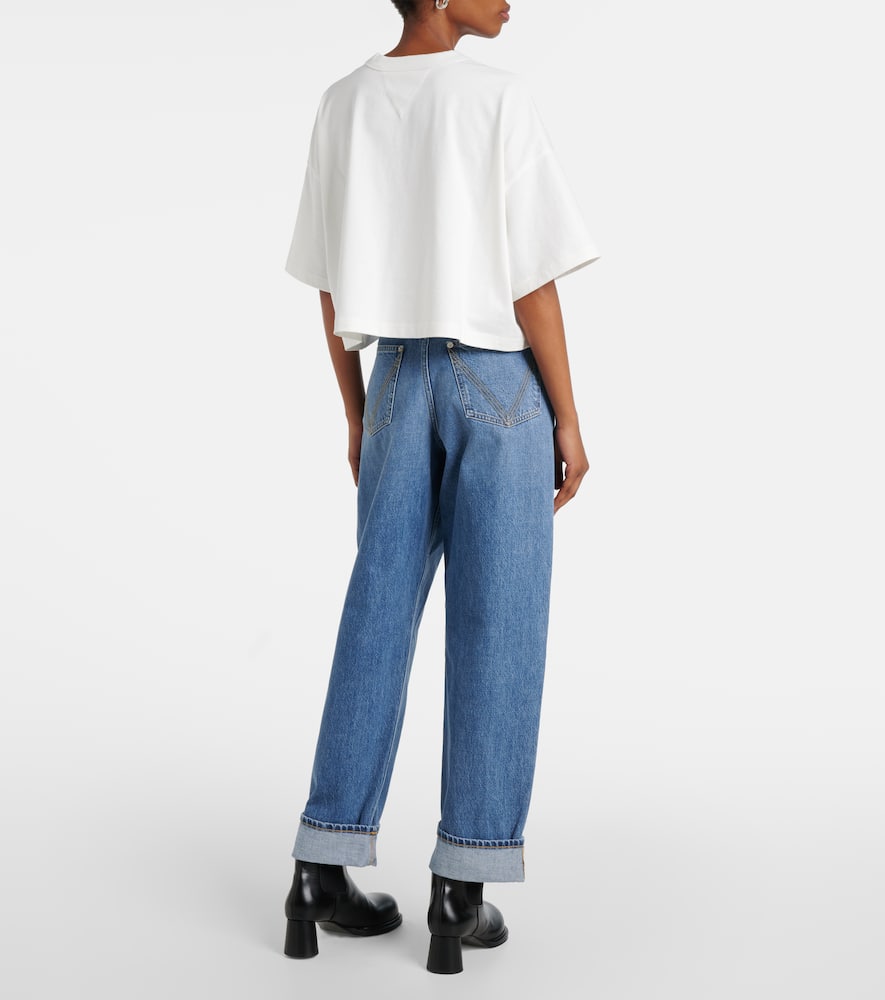 Bottega Veneta Heart-detail Cropped Jersey T-shirt In Weiss