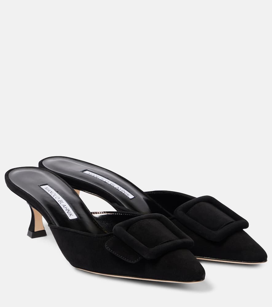 Manolo Blahnik 50mm Maysale Velvet Mules In Black