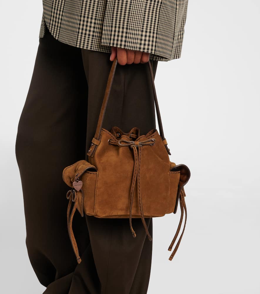 Acne Studios Multipocket Mini Suede Bucket Bag In Brown