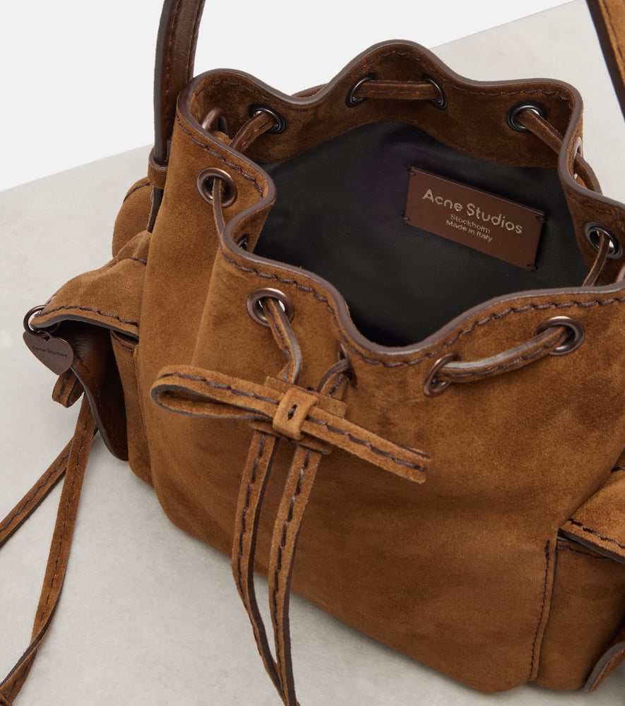 Acne Studios Multipocket Mini Suede Bucket Bag In Brown