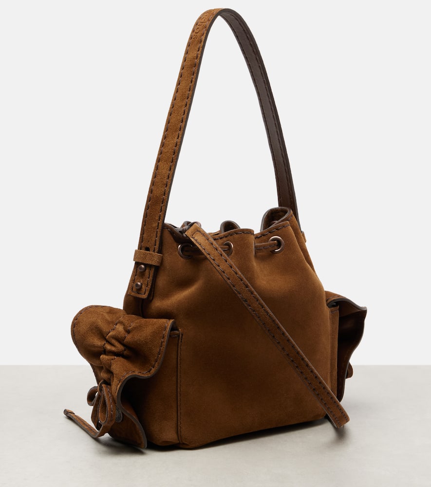 Acne Studios Multipocket Mini Suede Bucket Bag In Brown