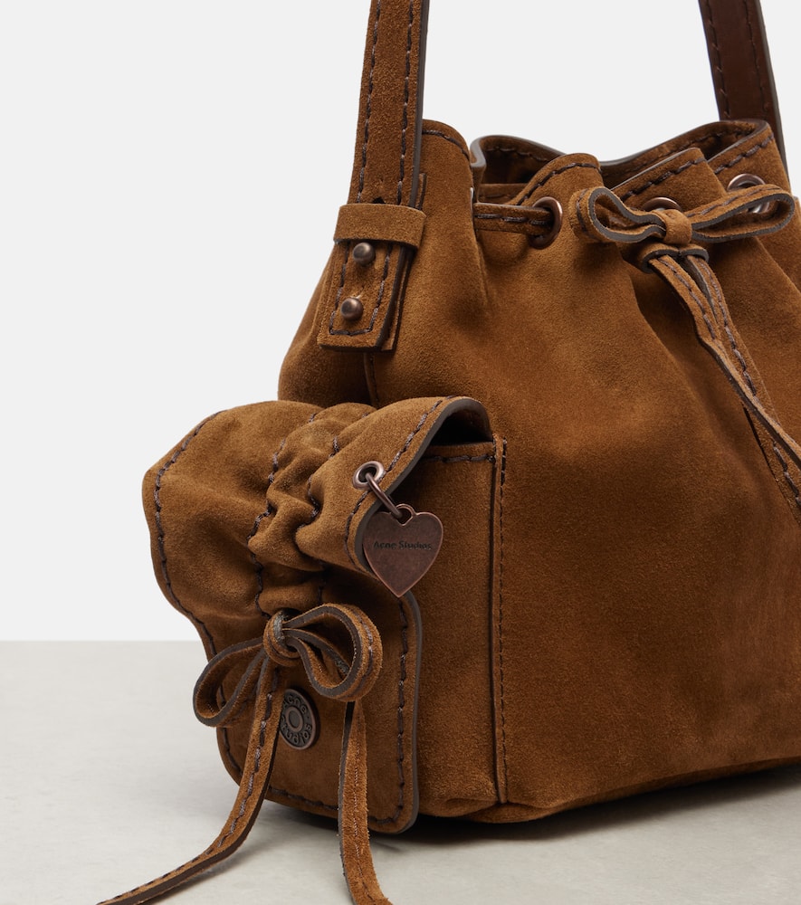 Acne Studios Multipocket Mini Suede Bucket Bag In Brown