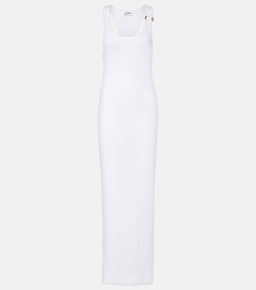 Jean Paul Gaultier Piercing Cotton Jersey Maxi Dress In White