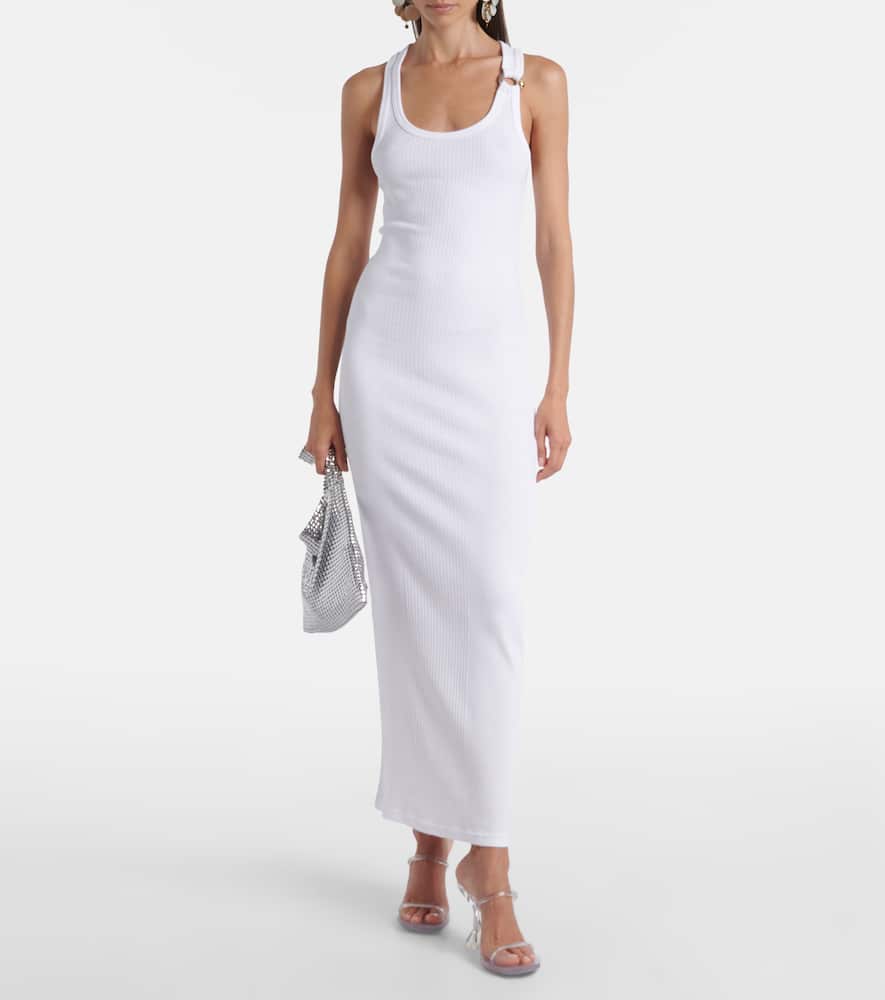 Jean Paul Gaultier Piercing Cotton Jersey Maxi Dress In White