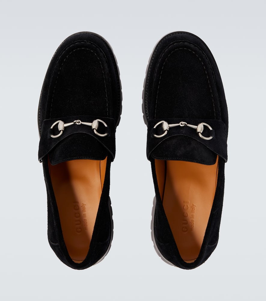 Gucci Horsebit Suede Loafers In Black