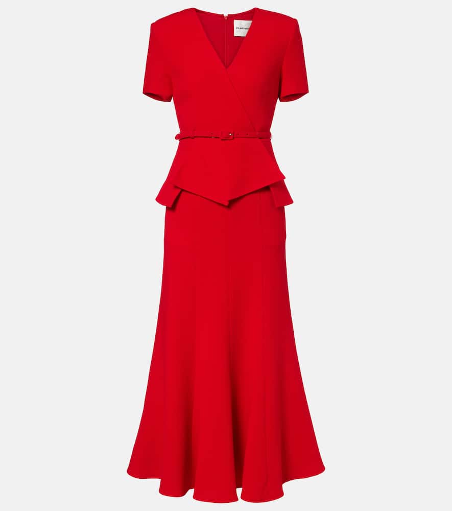 Roland Mouret Wrap Peplum Belted Crepe Midi Dress In Red