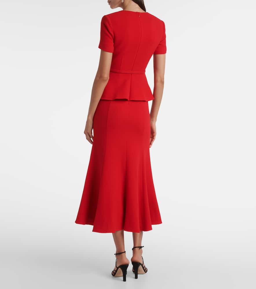 Roland Mouret Wrap Peplum Belted Crepe Midi Dress In Red