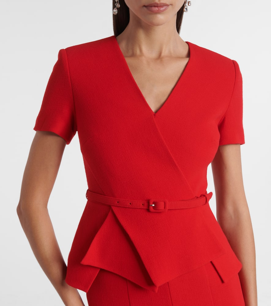 Roland Mouret Wrap Peplum Belted Crepe Midi Dress In Red