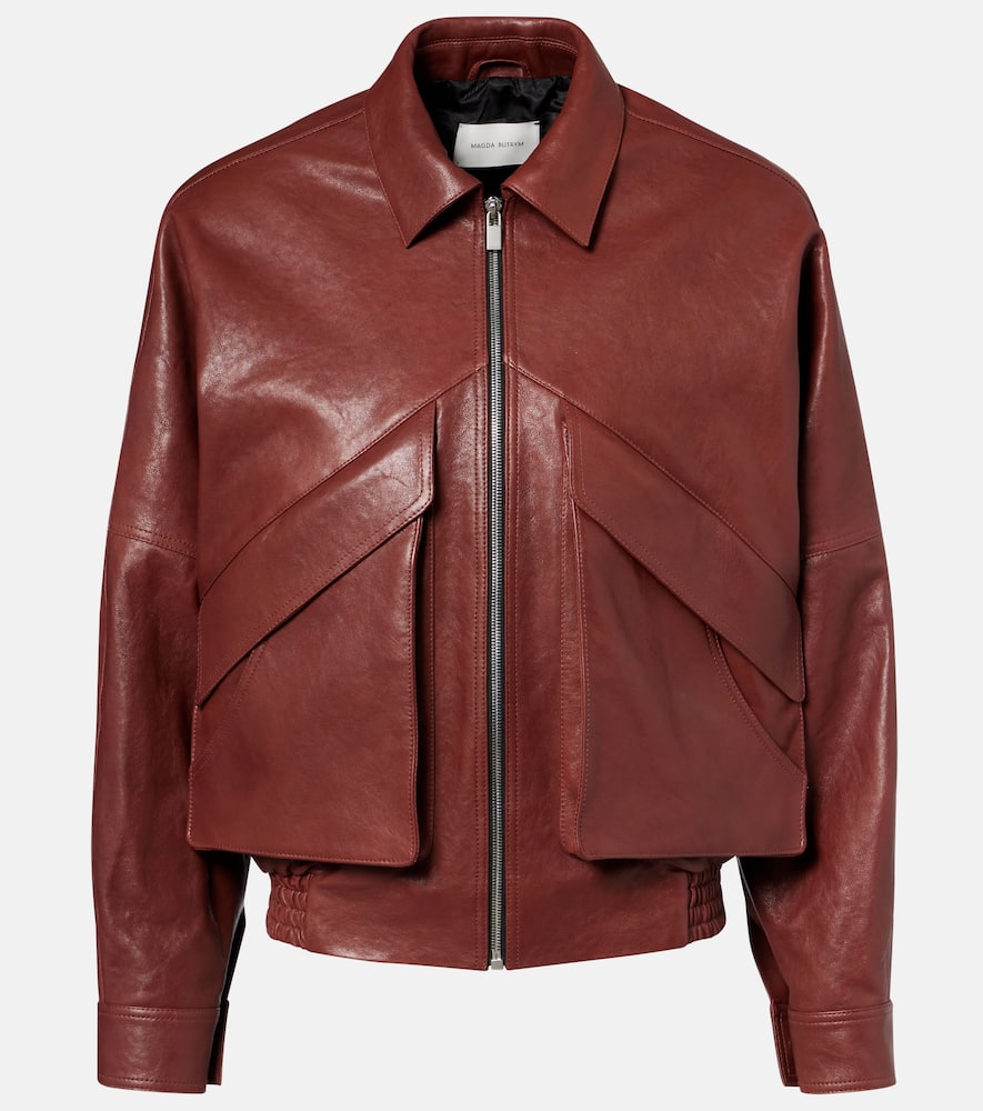 Magda Butrym Leather Bomber Jacket In Brown