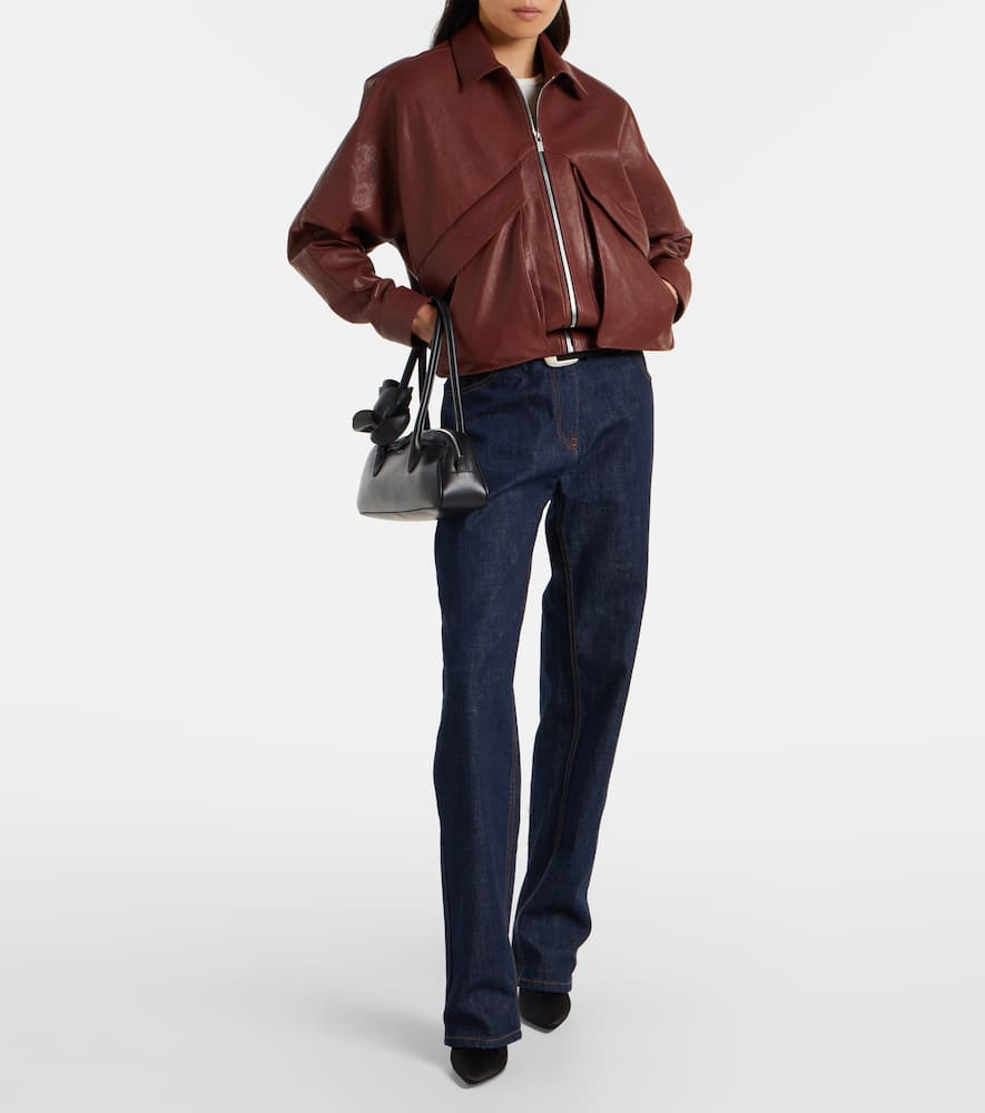 Magda Butrym Leather Bomber Jacket In Brown
