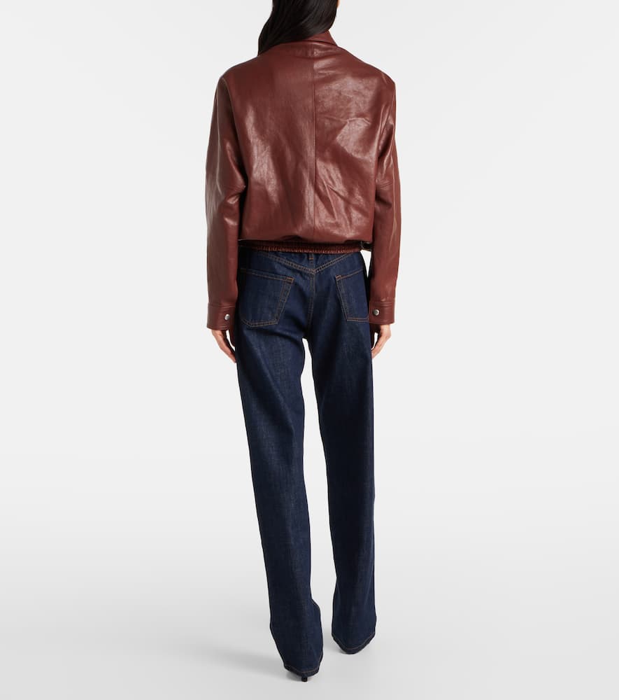 Magda Butrym Leather Bomber Jacket In Brown