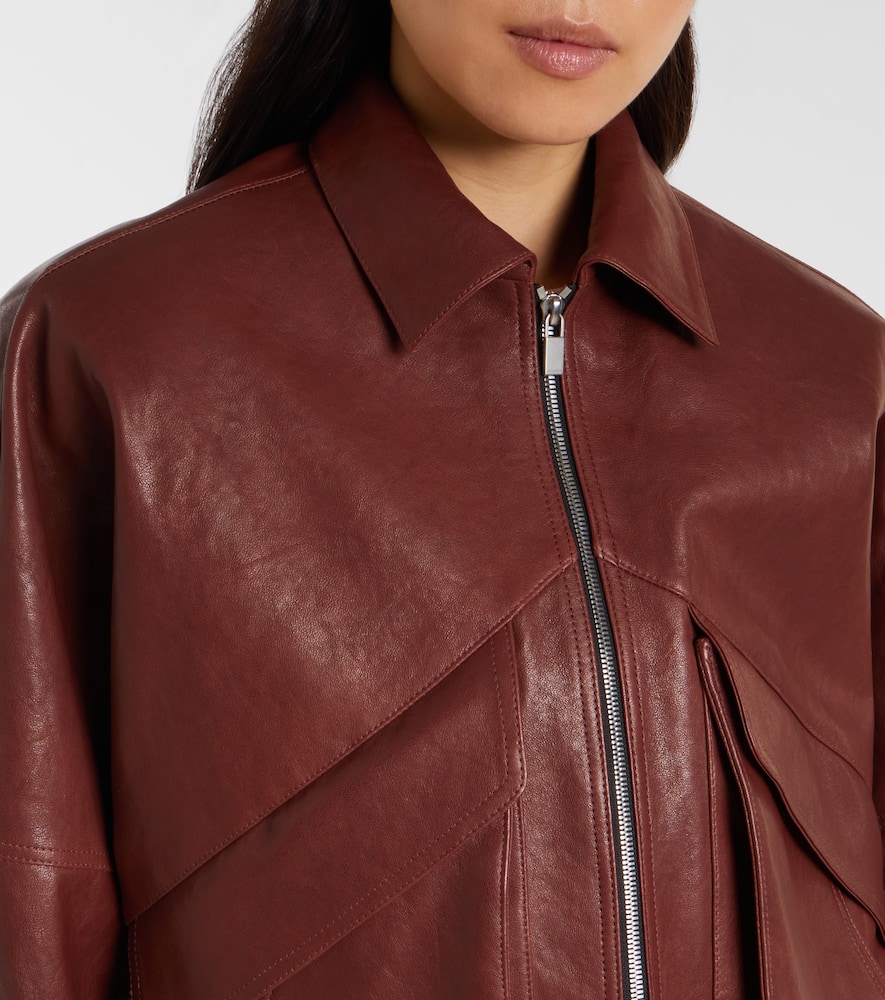 Magda Butrym Leather Bomber Jacket In Brown