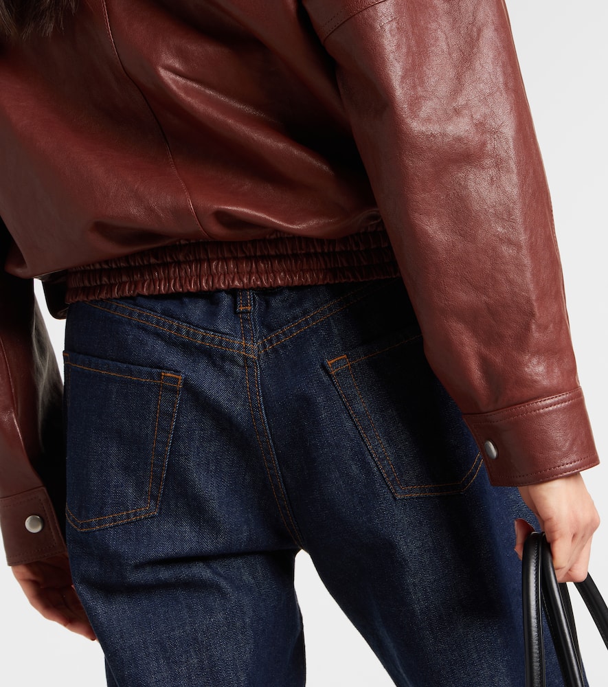 Magda Butrym Leather Bomber Jacket In Brown