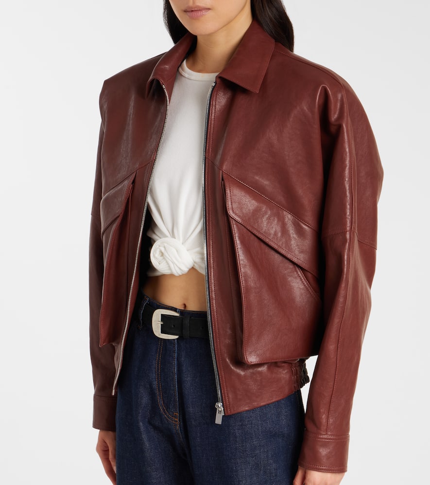 Magda Butrym Leather Bomber Jacket In Brown