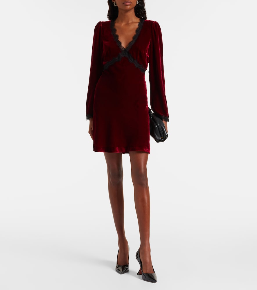 Rixo Macie lace-trimmed velvet minidress
