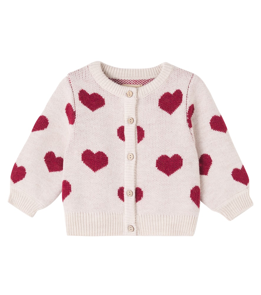Wheat Baby Hearts Jacquard Wool Cardigan In Multi