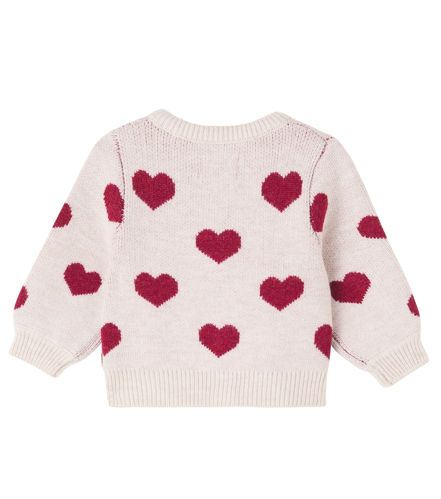 Wheat Baby Hearts Jacquard Wool Cardigan In Multi