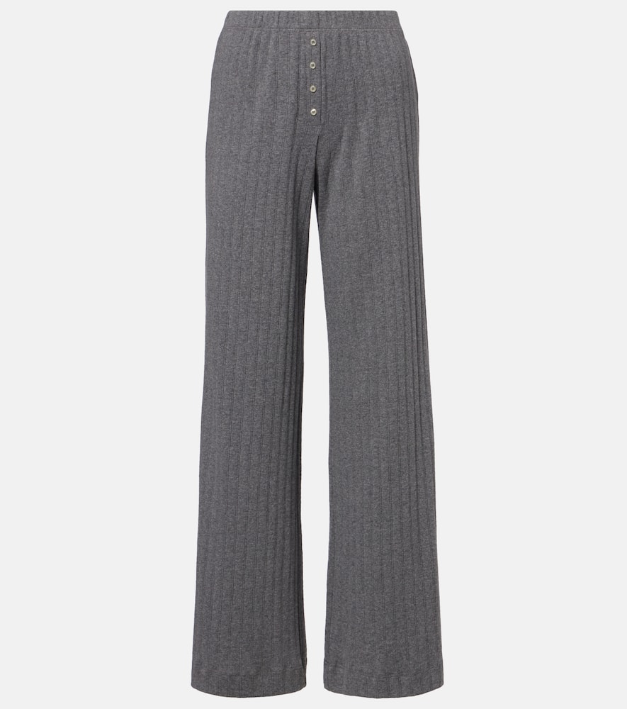 Leset Pointelle Cotton Wide-leg Pants In Gray