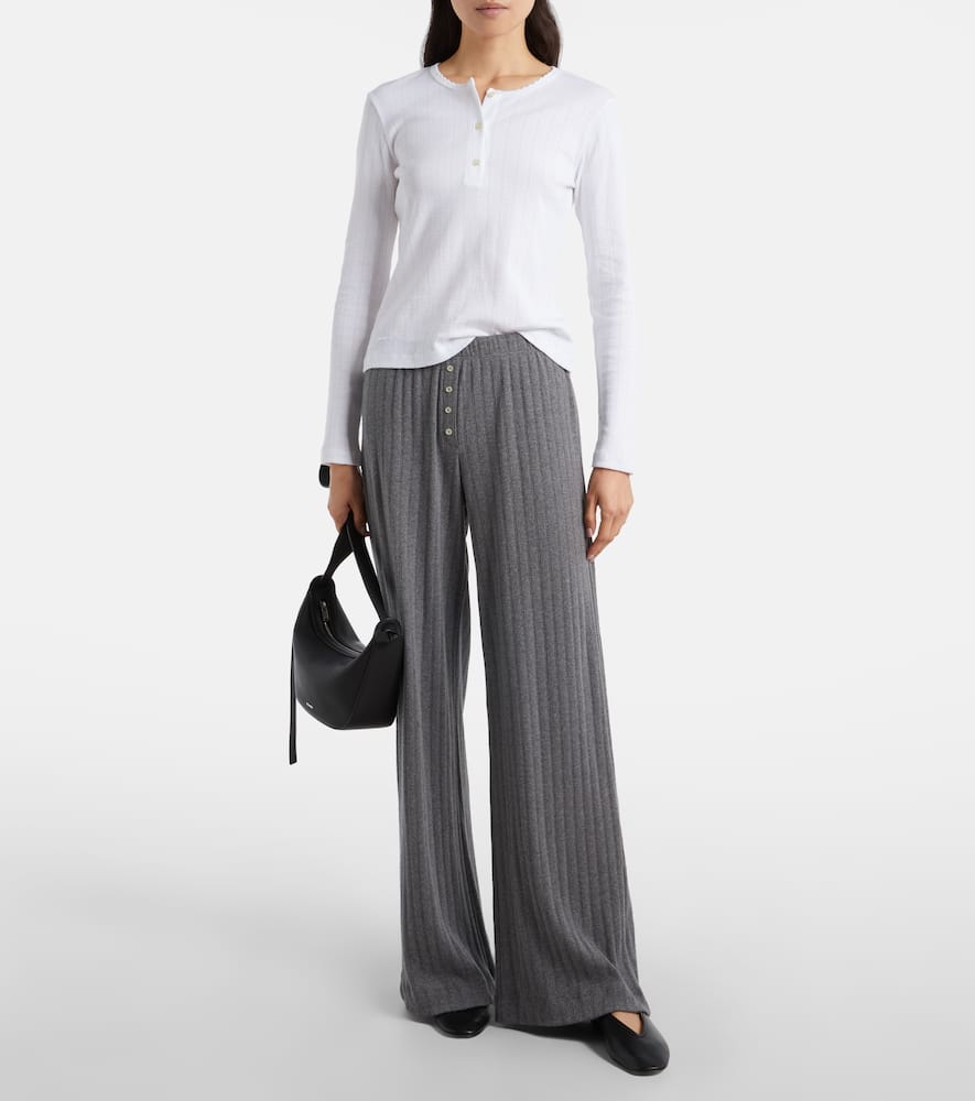 Leset Pointelle Cotton Wide-leg Pants In Gray
