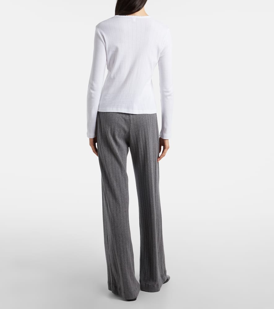 Leset Pointelle Cotton Wide-leg Pants In Gray