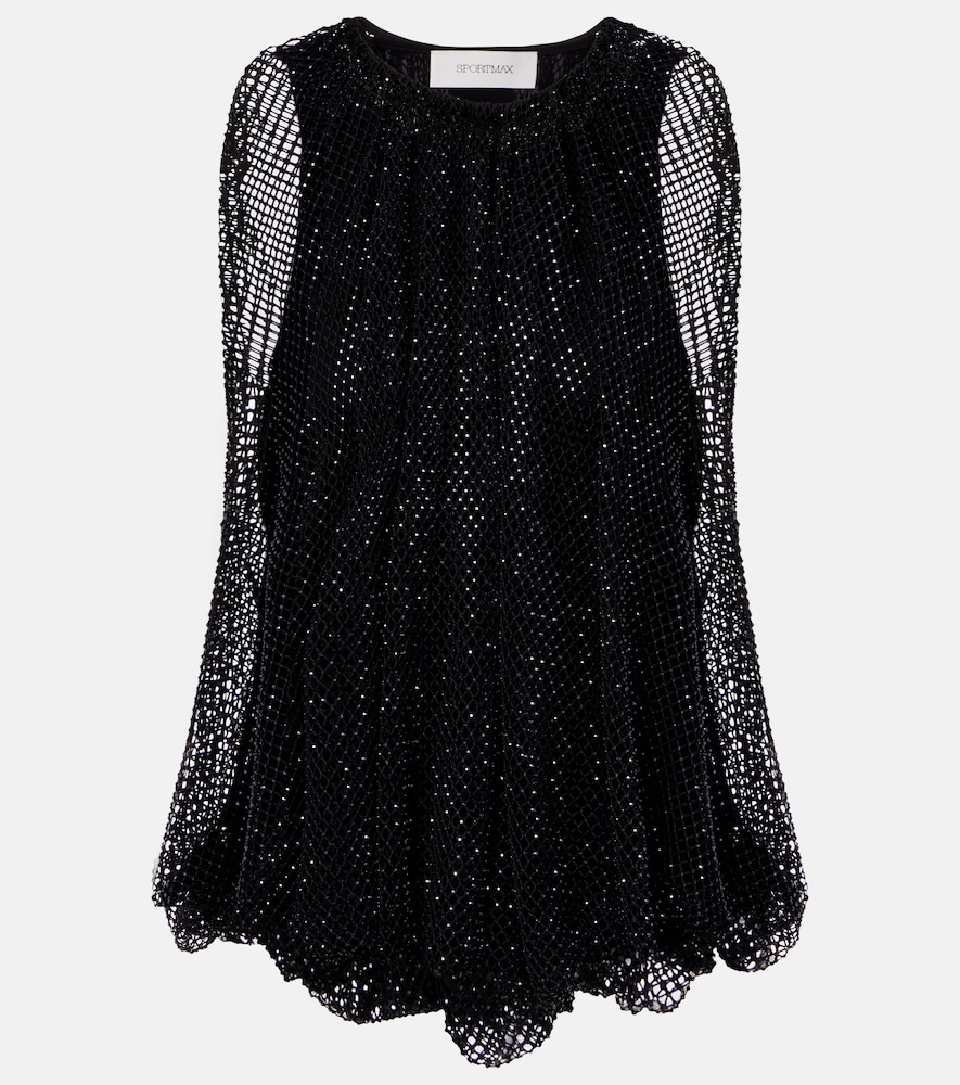 Sportmax Embellished mesh and jersey top
