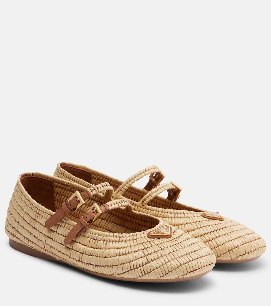 Prada Crochet leather-trimmed Mary Jane flats