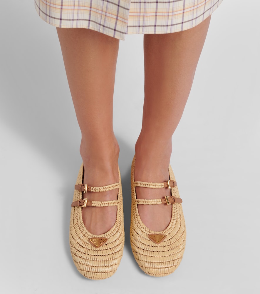 Prada Crochet leather-trimmed Mary Jane flats