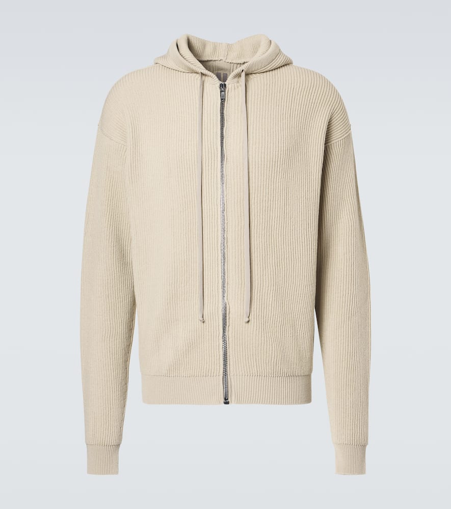 Rick Owens Ribbed-knit Virgin Wool Hoodie In Sand