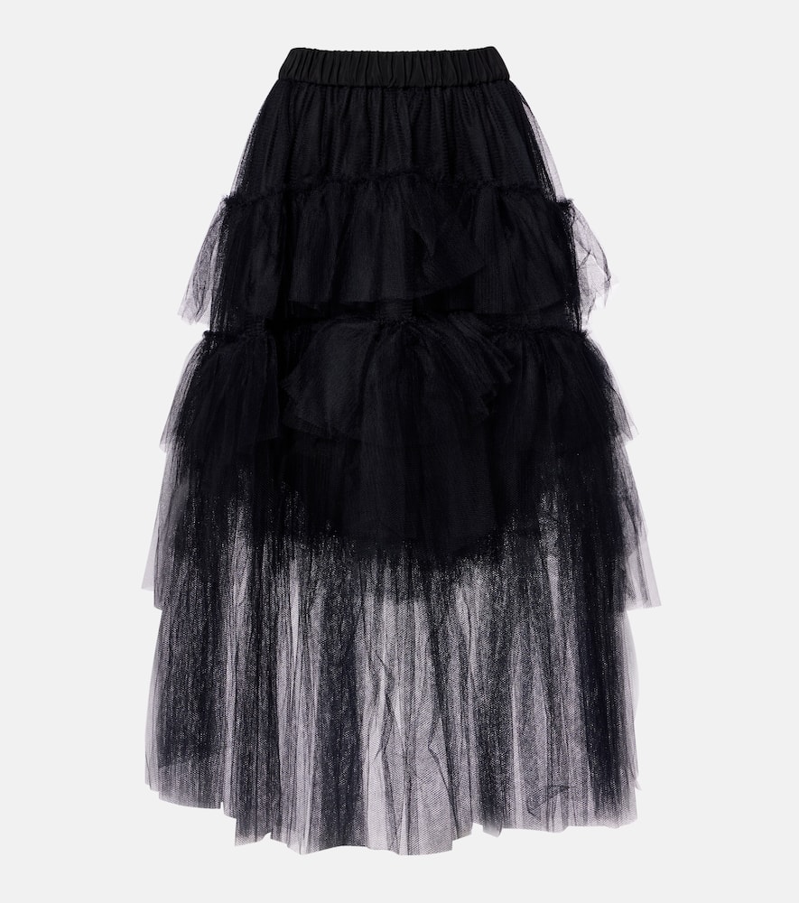 Simone Rocha Ruffled Tulle Midi Skirt In Black