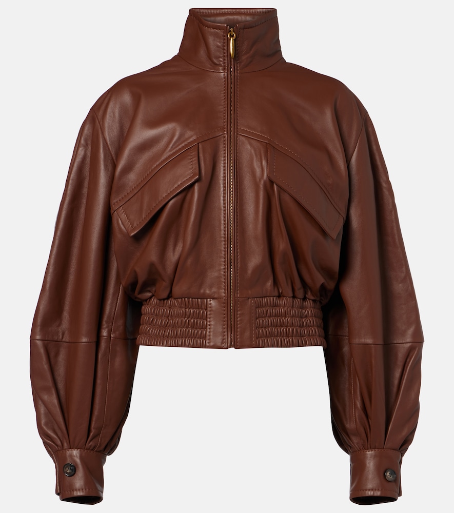 Zimmermann Luna Leather Bomber Jacket In Brown