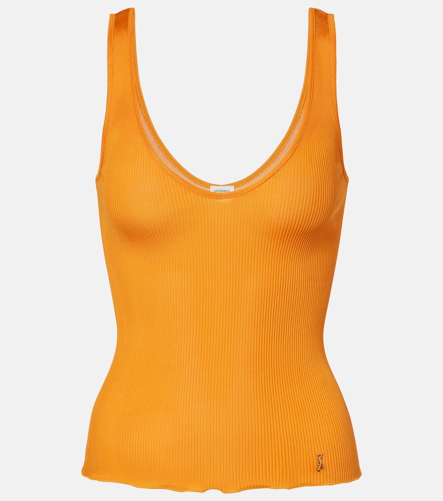 Saint Laurent Ribbed-knit Silk Jersey Tank Top In Orange