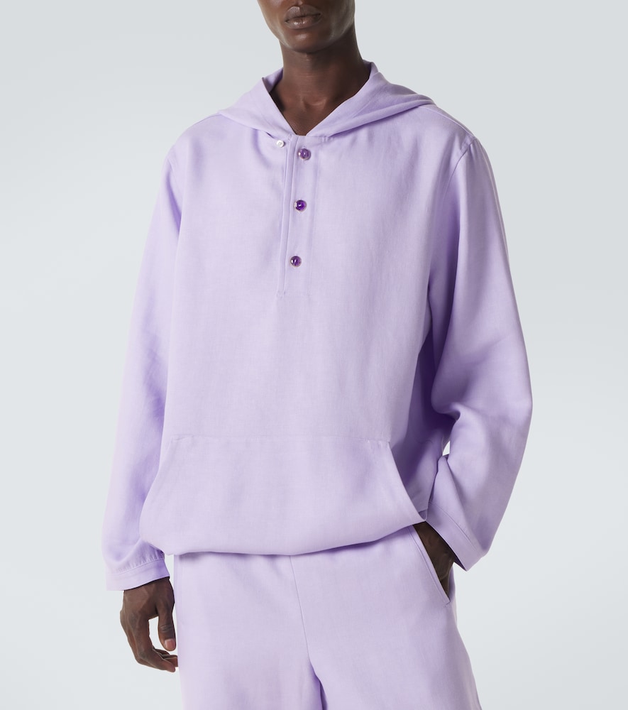 Hooded Linen Jacket With Amethyst