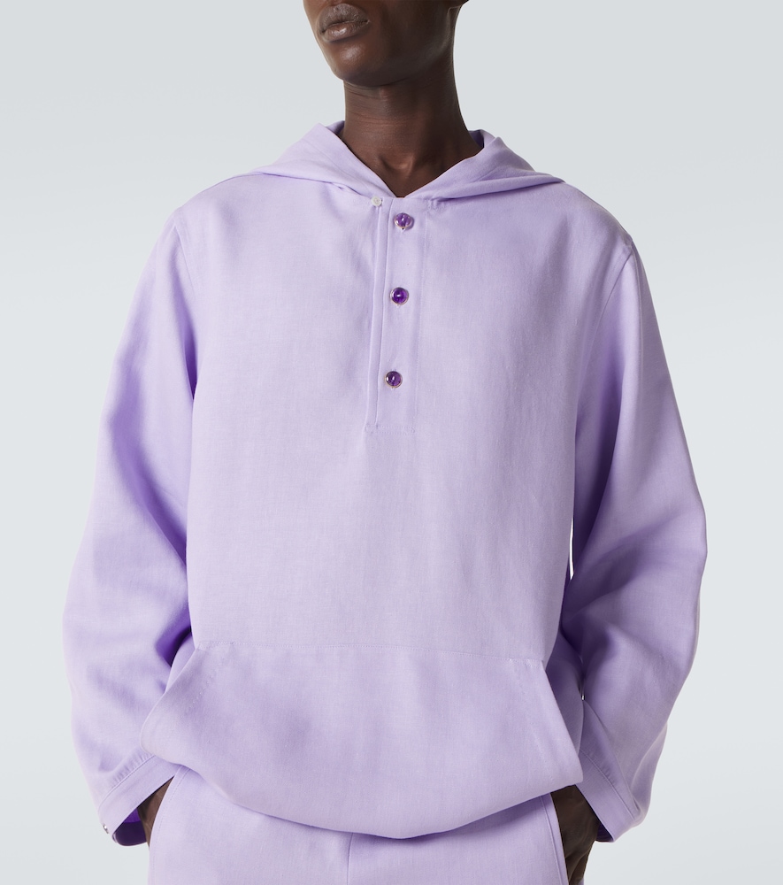 Hooded Linen Jacket With Amethyst