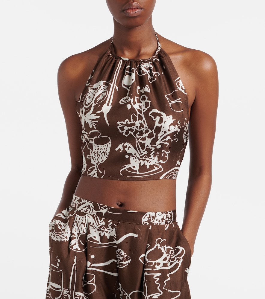 Bello Printed Halterneck Silk Crop Top